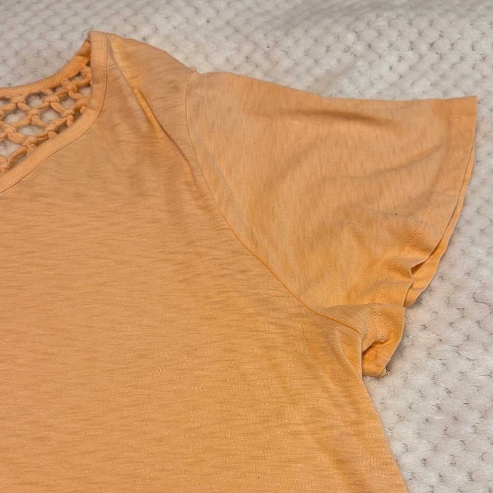 👚 EUC Lane Bryant Crochet Back Tee – Women’s 14/16 – Orange Short Sleeve Top - Picture 3 of 6